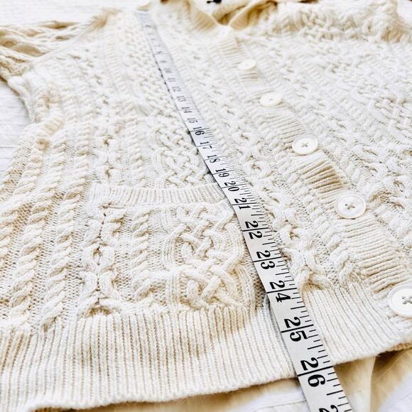 Talbots Cable Knit Fisherman Cardigan Sweater Size L Cream READ - Picture 10 of 14